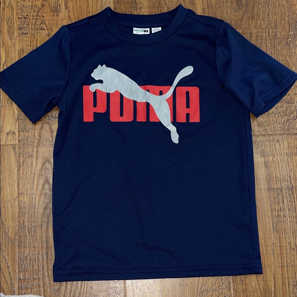Puma Kids Dark Blue Tee with Red Logo